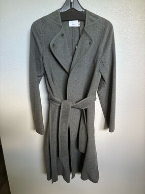 Vince Grey Belted Wool-Blend Wrap Coat